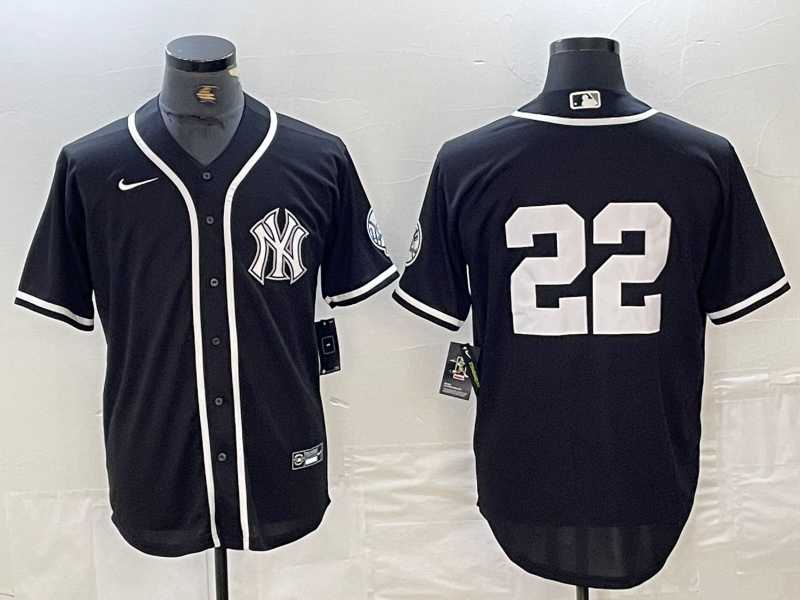 Men%27s New York Yankees #22 Juan Soto No Name Black White Cool Base Stitched Jersey->new york yankees->MLB Jersey